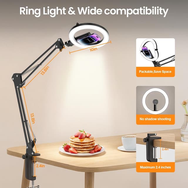 Detalle 2 de Diyife Cordless 10" Ring Light with Tripod Stand, Magnetic Phone Holder & 5000mAh Battery