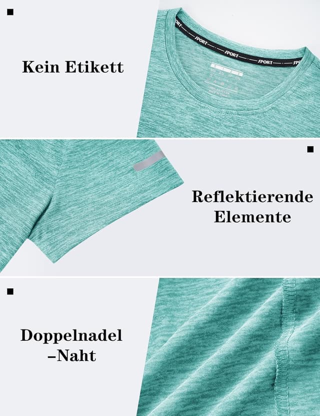 Detalle de KEFITEVD Melange Sportshirt Damen Kurzarm mit Reflektionsstreifen – atmungsaktives Stretch Funktionsshirt (Regular Fit)