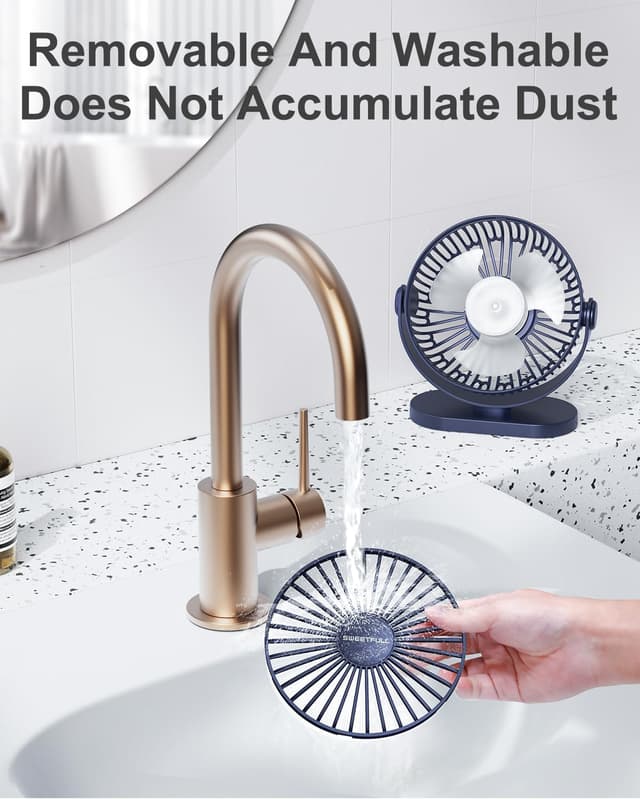 Detalle de SWEETFULL USB Desk Fan (Pure Blue) – 3-speed silent mini fan with 360° adjustment