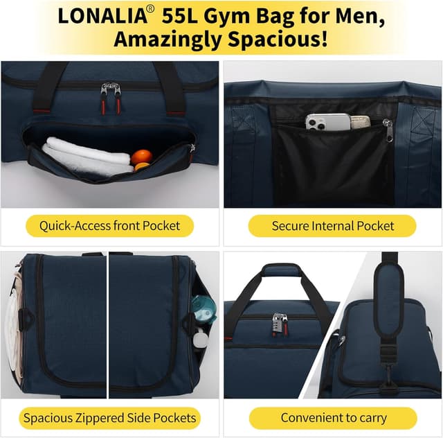 Detalle de LONALIA 55L duffle bag 22 inch gym travel