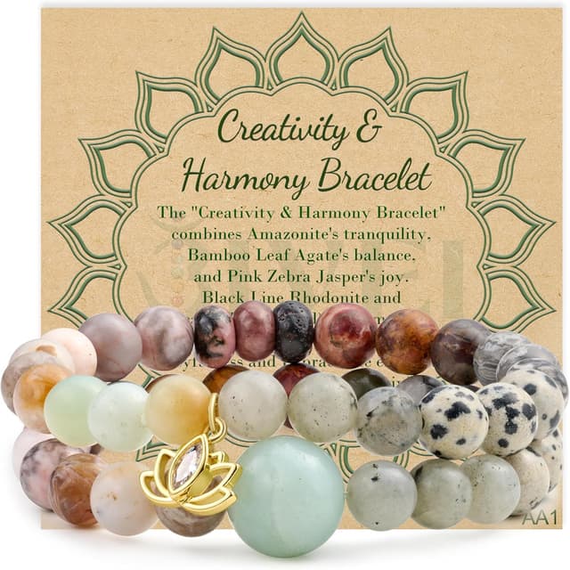 Detalle de Bivei set bracciali in pietra naturale Cristallo verde con charm loto, perline 8 mm (lotus chakra) elastici