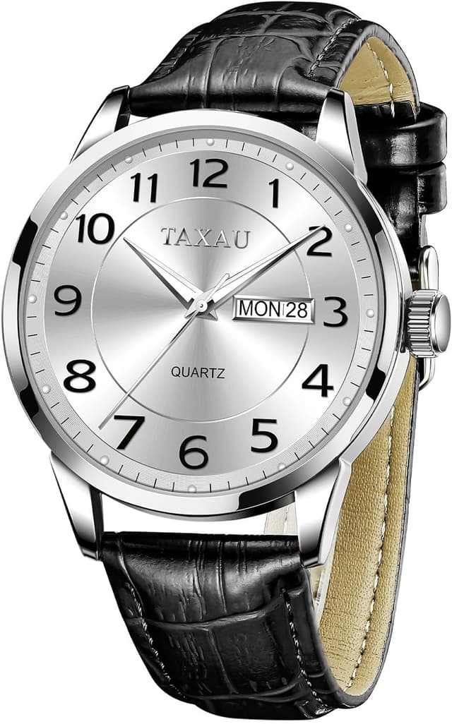 Thumbnail 6 de Taxau Herren Quarzuhr mit Doppelkalender, Tag-Datum und 30 m wasserdichtem Lederarmband