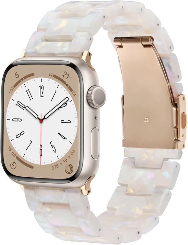 Detalle de V.R.HOPE Modern Resin Strap for Apple Watch (Fluorescent White–Rose Gold) – 42mm to 49mm
