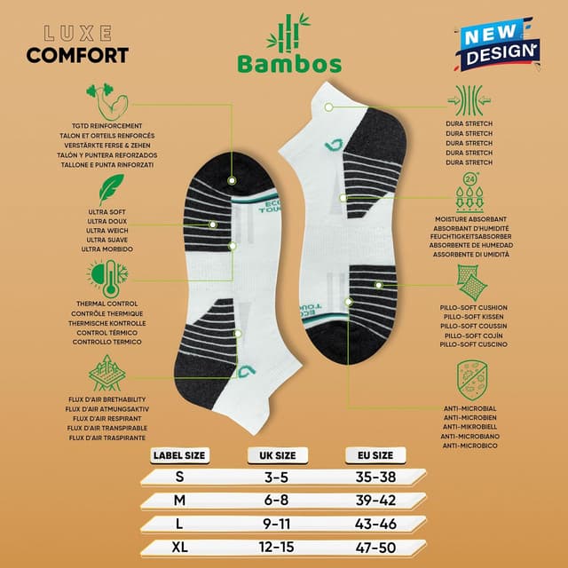 Detalle 2 de BAMBOS Sneaker Socken Ultraweich aus Bambus – Kurz Sportsocken & Laufsocken (3–6 Paar)