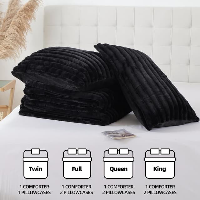 Thumbnail 6 de Smoofy Fluffy Queen Comforter Set (3-Piece) in Black Faux Fur Style