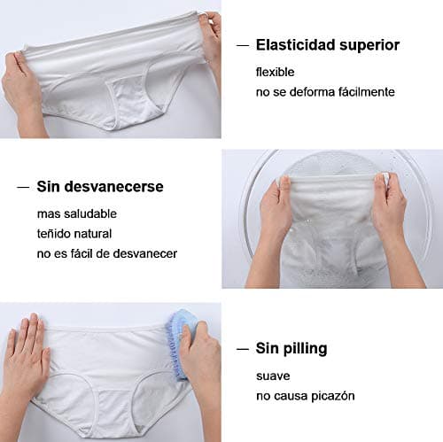 Detalle 2 de INNERSY pack de 6 bragas de algodón elástico mujer con cintura media (XS-EU 36, Blanco)