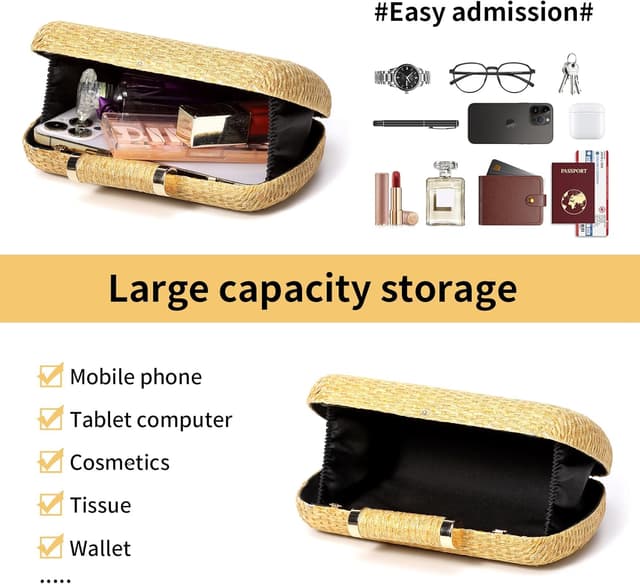 Detalle 2 de Cckuu Women’s Raffia Straw Clutch Bag – Hand-Woven Wicker Evening Purse for Weddings & Summer Holidays