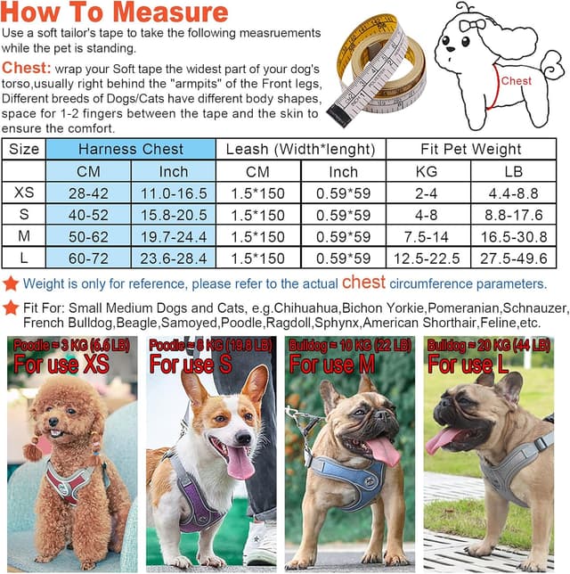 Thumbnail 6 de Wocharm Dogs Breathable Harness with Leash, Adjustable Outdoor Walking Vest (S, Purple)