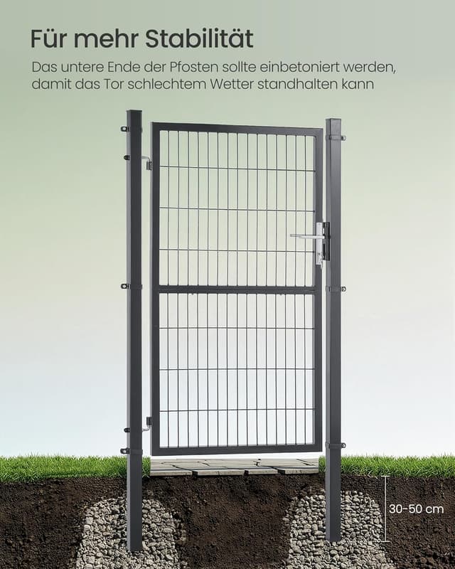 Detalle de SONGMICS abschließbares Gartentor aus verzinktem Stahl, grau – 106 x 160 cm (GGD216GZ01)