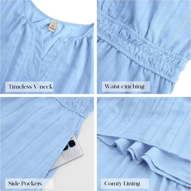 Detalle de RUMIA Women Casual Midi/Maxi Dress with V Neck, Elastic Waist, and Pockets (S–2XL)