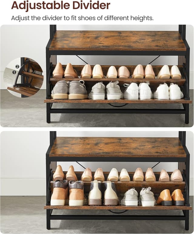 Detalle de VASAGLE HSR405B01 appendiabiti con scarpiera e panca 9 ganci