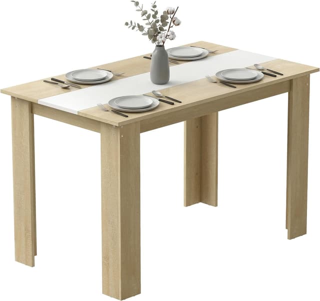 Detalle de HOMCOM Table à manger rectangulaire 120 x 69 x 75 cm (chêne et blanc) pour 4 à 6 personnes