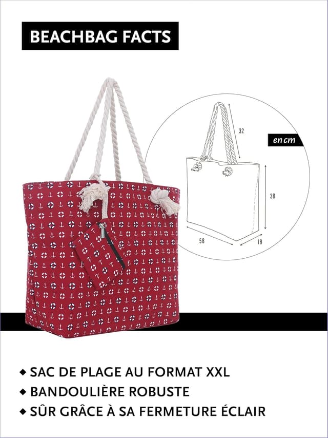 Detalle 2 de DonDon Grand sac de plage imperméable avec fermeture éclair et bandoulière