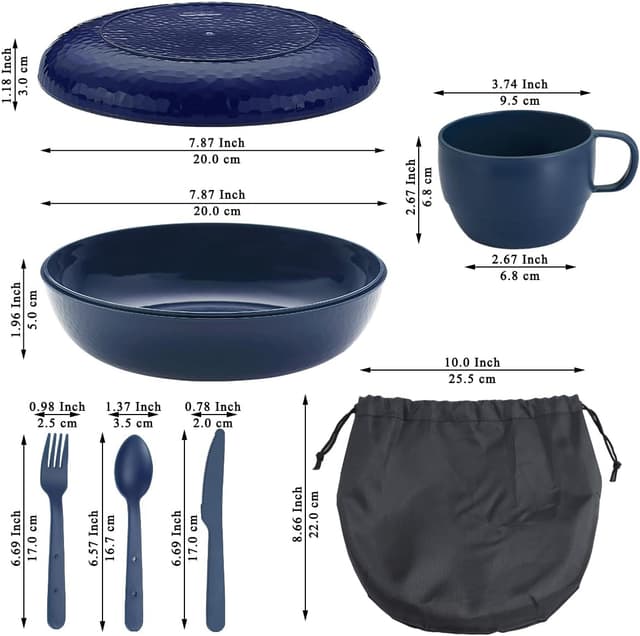 Detalle 2 de Evanda Camping Mess Kit with Bowl, Plate, Cup, Spoon, Fork, Knife and Carry Bag