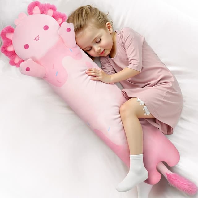 Detalle de Mewaii 44in Long Pink Axolotl Plush Pillow (44 inch) – super-soft hugging axolotl plush toy