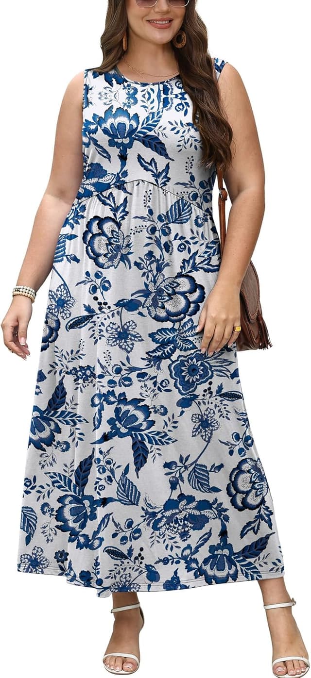 Detalle de WIHOLL Babydoll Maxi Dress with Pockets — Empire Waist Summer Sundress for Beach & Vacation