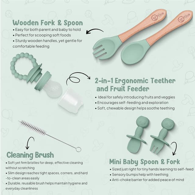 Detalle de O’doe Baby Weaning Set (15-Piece) Silicone Feeding Essentials with Suction Plate & Sippy Cup