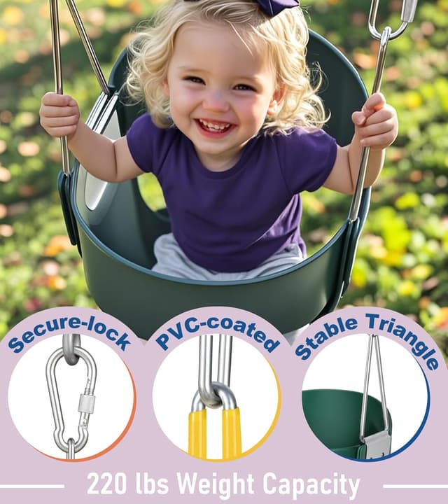 Detalle de little dove High Back Full Bucket Toddler Swing with Coated Chains and Locking Buckles (Green)