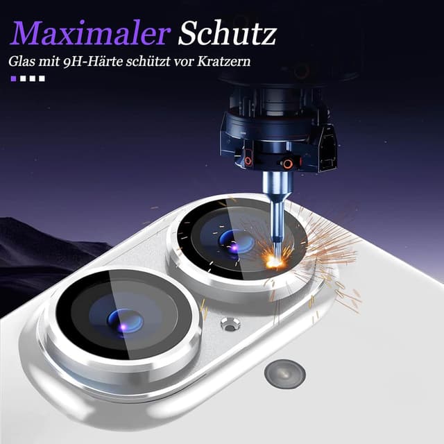 Detalle de 2er-Pack Kameraschutz aus gehärtetem Glas für iPhone 16 (6,1 Zoll) & iPhone 16 Plus (6,7 Zoll) mit Metallring für MagSafe-Adapter