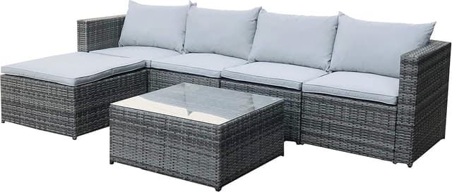 Detalle de EVRE Miami Grey rattan set corner sofa