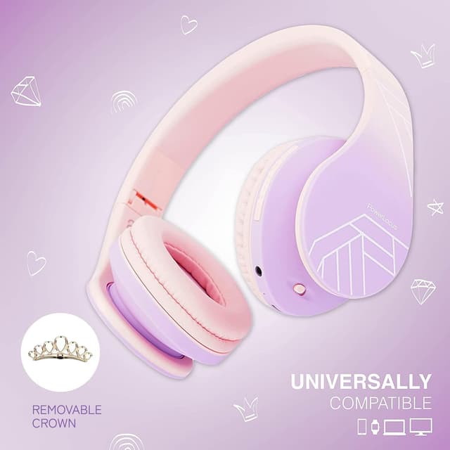 Detalle 2 de PowerLocus P2 Kids Wireless Over-Ear Headphones (85dB volume limit, Bluetooth 5.0, mic, microSD/TF, foldable)