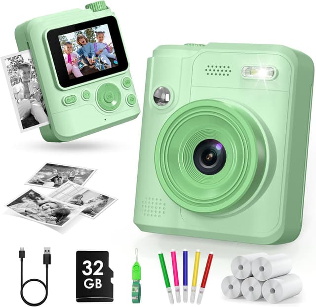 Detalle de Gofunly Sofortbildkamera für Kinder (1080P, 32 GB) inkl. Druckpapier – Kamera zum Sofortausdrucken für 3–12 Jahre
