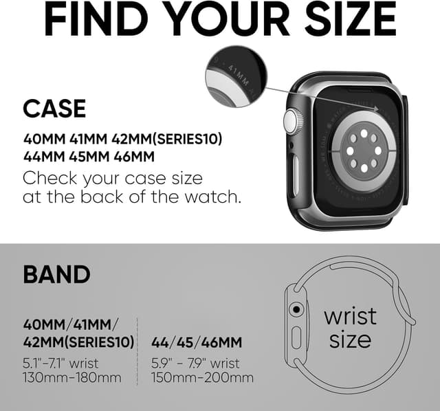 Detalle de Joehwerr 3-in-1 silicone sports strap + protective case with 9H tempered glass for Apple Watch (Series 11/10, 42mm) – Black