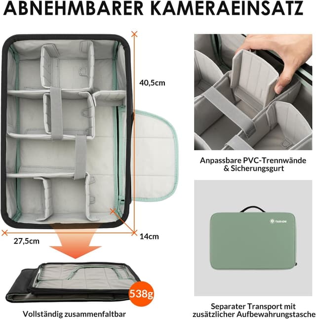 Detalle de TARION Xprober Rolltop Kamerarucksack (35L) wasserdicht mit 16-Zoll-Laptopfach