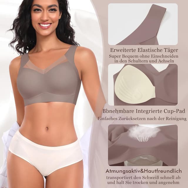 Detalle de Damen BH ohne Bügel nahtloser Komfort-BH mit Soft-Cups (T-Shirt/Bralette) aus 55% Nylon & 45% Spandex
