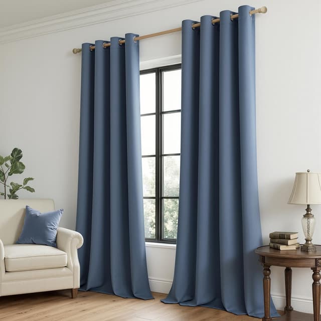 Detalle de MIULEE Verdunklungsvorhänge blickdicht im 2er-Set (260 cm, Ösen) – Stahlblau