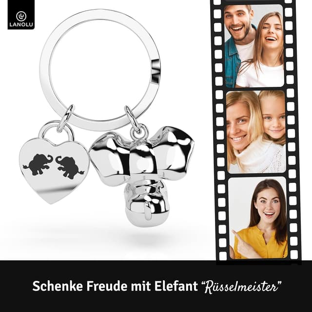 Detalle de LANOLU Schlüsselanhänger Elefant „Rüsselmeister“ – Glücksbringer für Partner & beste Freundin aus Metall