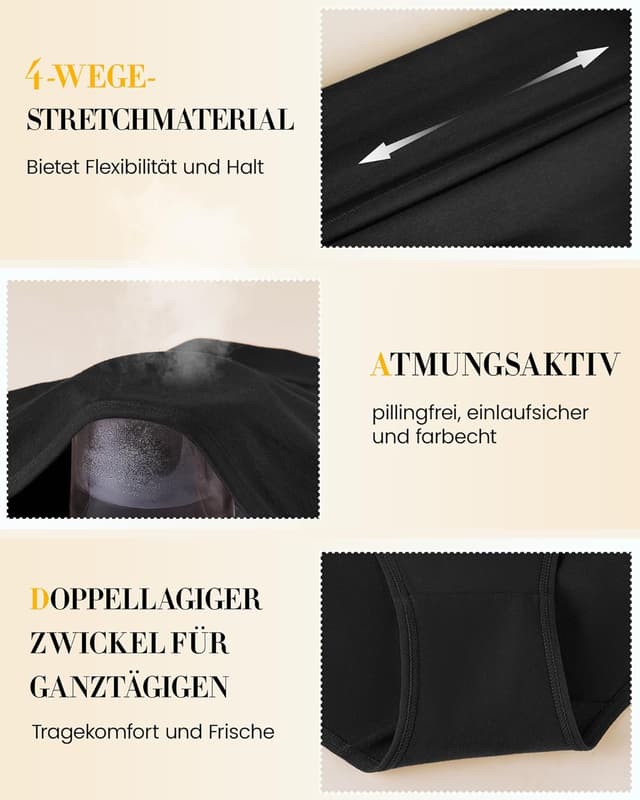 Detalle 1 de SIMIYA Damen-Unterhosen aus Baumwolle im 5er-Pack – hohe Taille, Hipster/Slips (S–5XL)