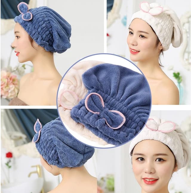 Detalle 2 de Jseng 2-Pack Microfiber Hair Drying Caps (Hair Turban Wrap Towels)