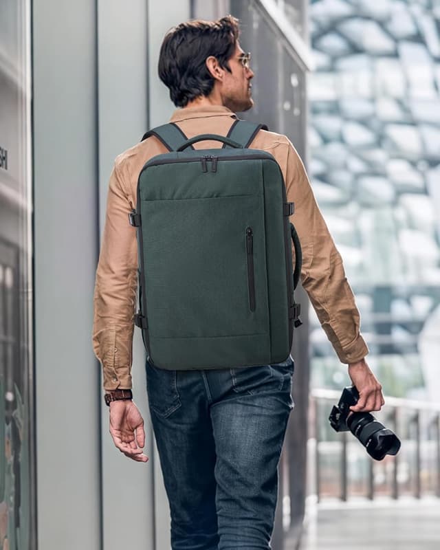 Detalle 2 de LOVEVOOK Reiserucksack fürs Handgepäck 40 l (52 x 36 x 22 cm) für bis zu 17,3 Zoll Laptop, Dunkelgrün