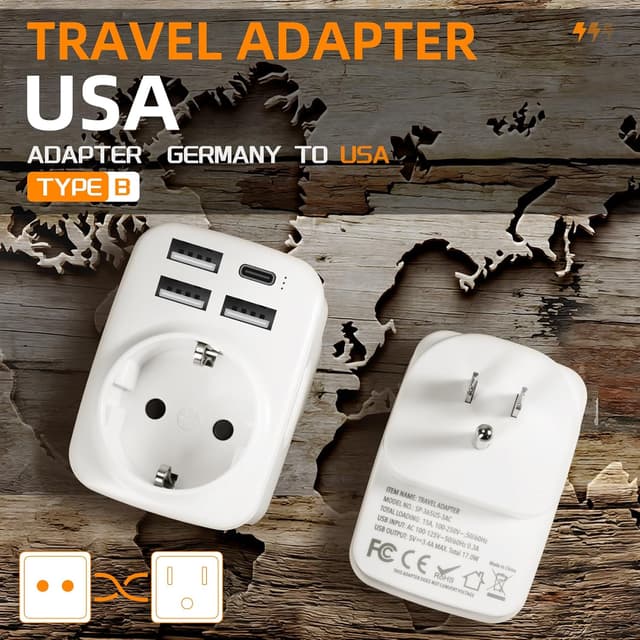 Detalle 2 de Adaptador Enchufe USA 5 en 1 USB