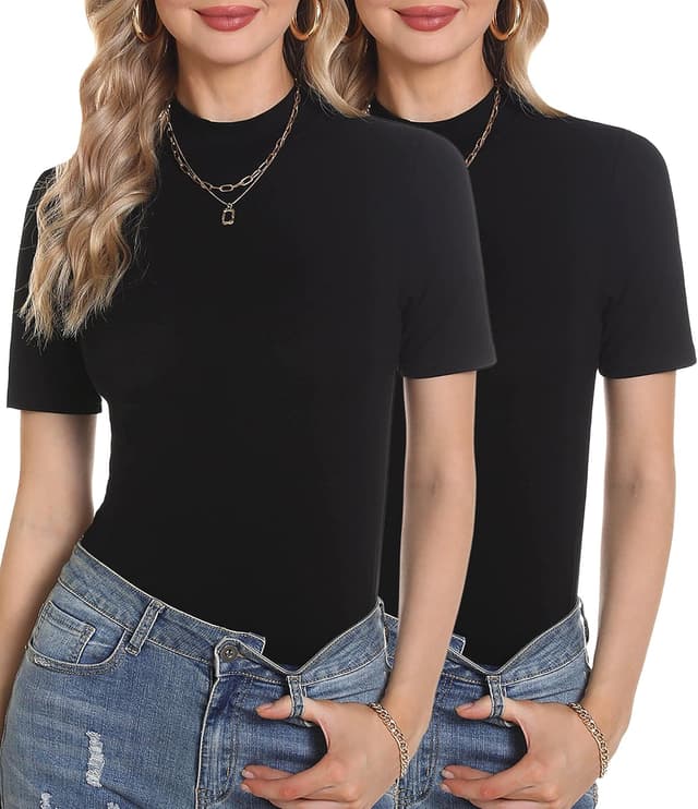 Thumbnail 6 de Totatuit Damen T-Shirt Stehkragen Kurzarm Basic