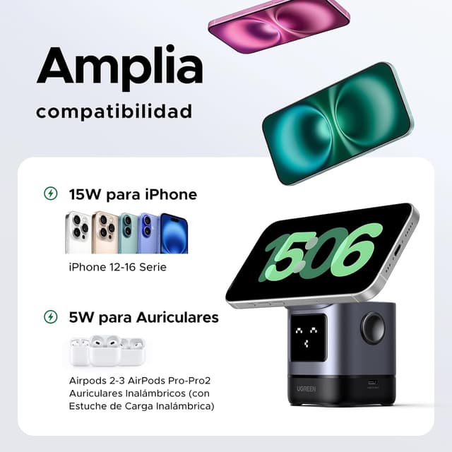 Thumbnail 3 de UGREEN UNO Qi2 15W: Cargador Inalámbrico Magnético 2 en 1 ⚡