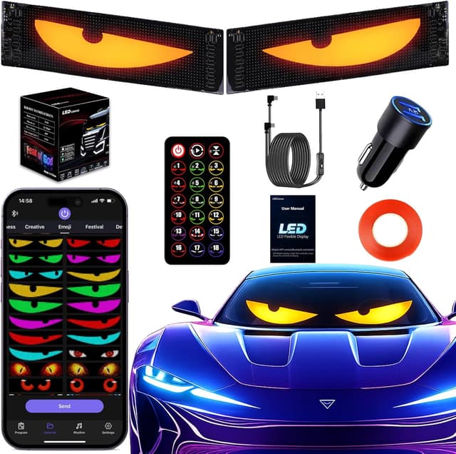 Imagen de Auto LED Augen „Teufelsaugen“ – programmierbares USB-LED-Display (2 Stück) für Front- und Heckscheibe, IP68, wasserdicht en OfertitasTOP