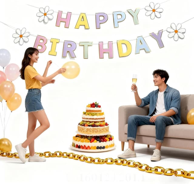 Thumbnail 4 de Fvumhlaoog Happy Birthday Banner pastel daisy party 🎉