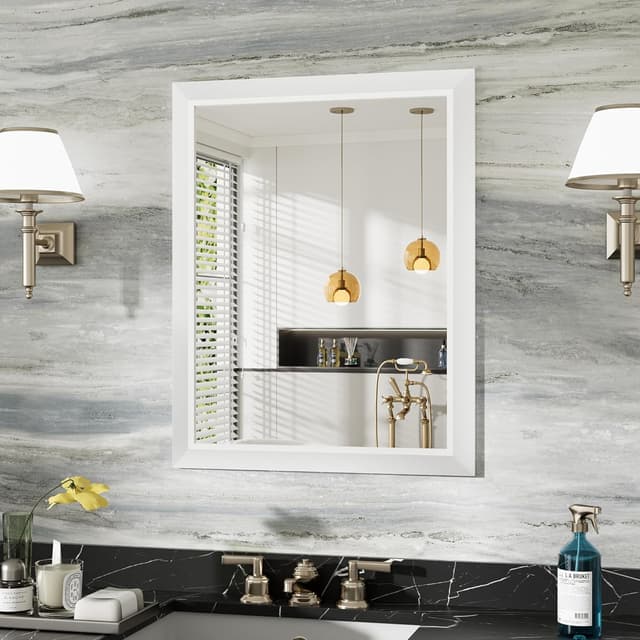 Detalle de 24x30 Inch White Bathroom Mirror with Metal Frame