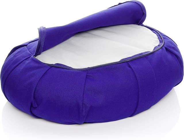 Detalle de BODYMATE coussin de yoga demi-lune en fourrure de sarrasin, housse 100% coton lavable en machine