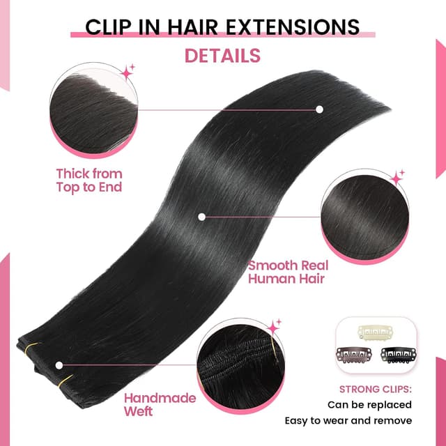 Detalle 2 de CWRDK 20-inch Remy Clip-In Hair Extensions 8pcs 💇♀