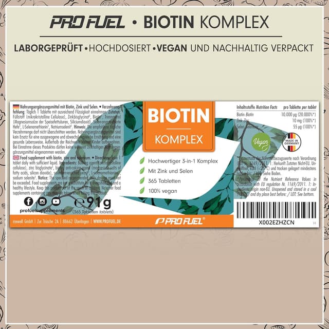 Thumbnail 5 de Biotin 10.000 mcg Tabletten 365 Tage Vorrat đ