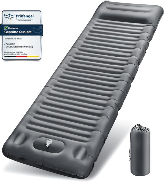 Detalle de JEMULICE Isomatte Camping (200×68×12 cm) mit Fußpumpe – ultradicke, wasserdichte Schlafmatte fürs Zelt