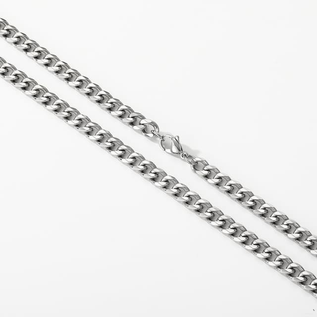 Detalle 2 de Aretas Herren Halskette aus Edelstahl (Panzerkette 6 mm) – Cuban Link Chain, Silber, Geschenk für Sohn/Papa