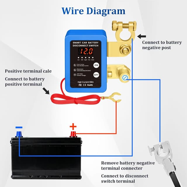 Thumbnail 6 de Disjoncteur de batterie télécommandé sans fil 12V 240A avec LED et coupure automatique (bleu)