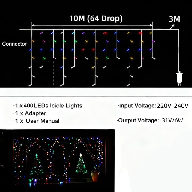 Thumbnail 5 de TEKXDD Cascata 10M Luci Natale Esterno
