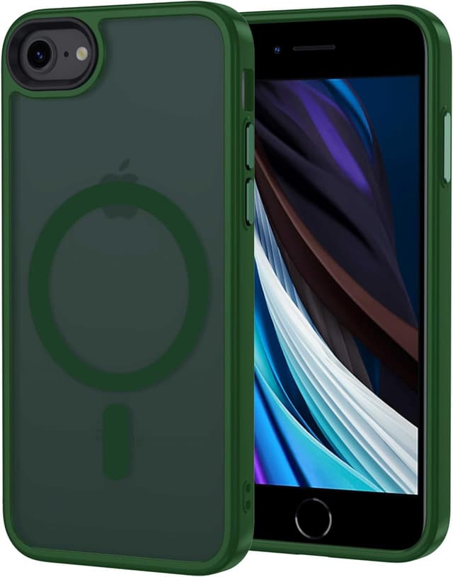 Detalle de Coque magnétique XTCASE pour iPhone 8 / SE 2020-2022 compatible MagSafe, dos mat translucide vert foncé