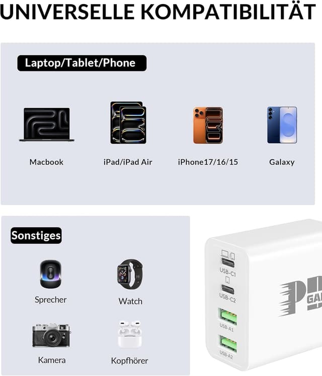 Detalle 1 de TIBEITA MacBook Ladekabel 100 W 4-Port