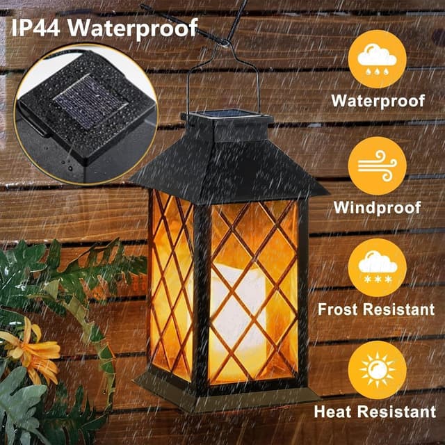 Detalle 2 de Joycome Outdoor Lanterns Solar Garden Lanterns (2 Pack) in Black with Flickering LED Candles